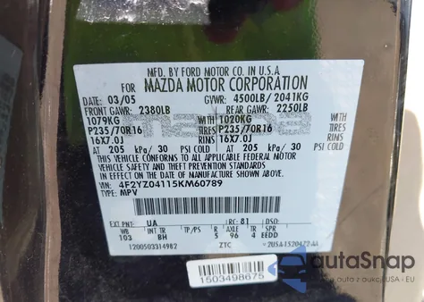 2005 Mazda Tribute S z USA, uszkodzony, nr VIN 4F2YZ04115KM60789